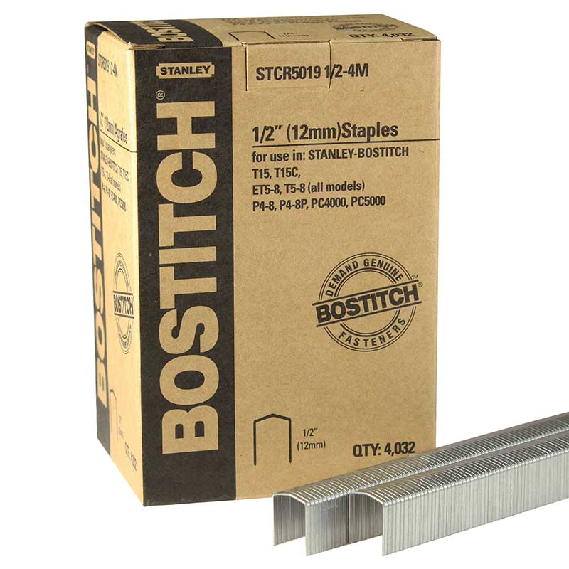 4000 per Package Bostitch STCR50191/2-4M 1/2 Heavy Duty 7/16 PowerCrown Staples 4000 per Package Bostitch STCR50191/2-4M 1/2 Heavy Duty 7/16 PowerCrown Staples
